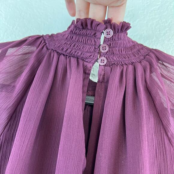 Joie Sheer Long Sleeve Smocked Mockneck Blouse Size Large Whimsigoth Witchy Goth - Picture 7 of 8